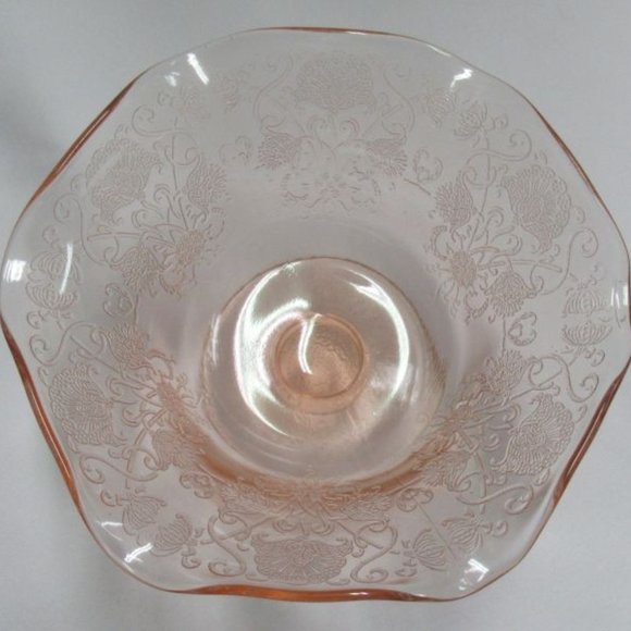 Hazel Atlas Depression Glass Pink Florentine No. 2 4 3/4 In Ruffled Mint Comport - Picture 3 of 4